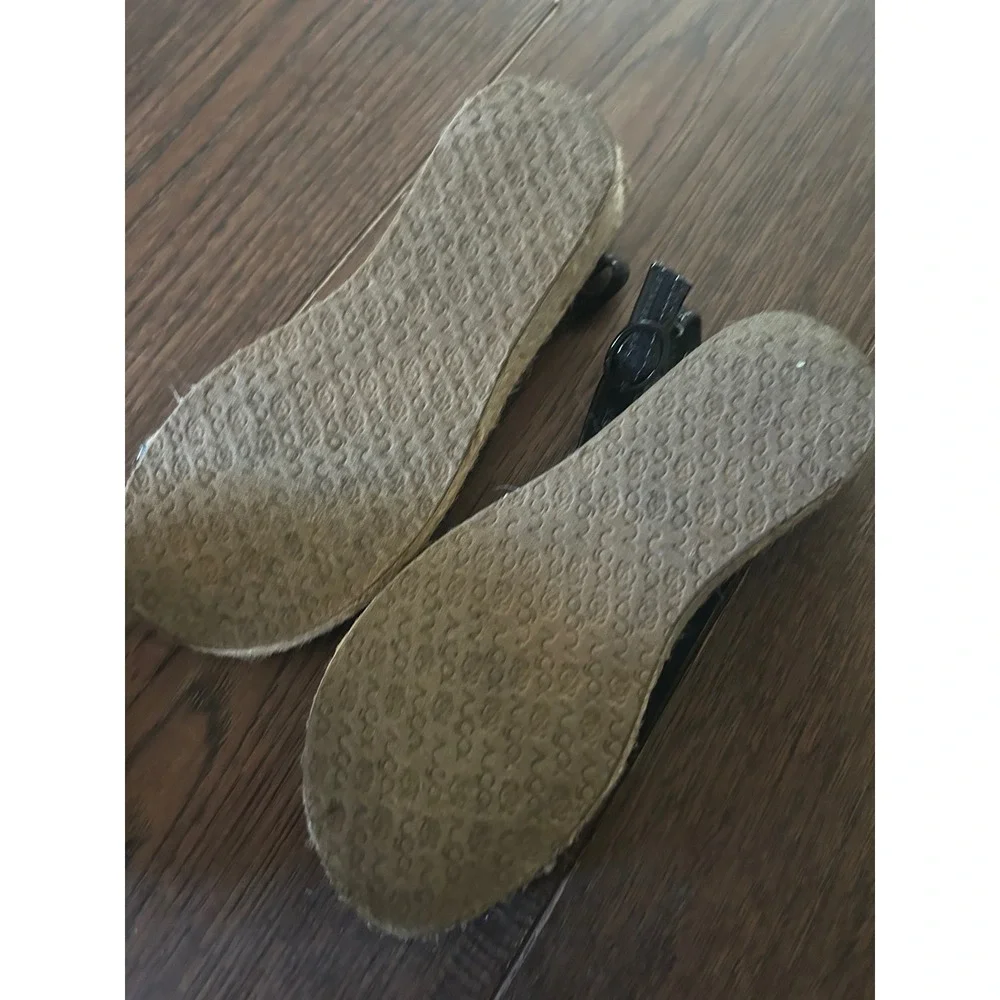 Y2K Sugar Kids Black Wedge Espadrille Sandals Heart Button Peep Toe Size 4m